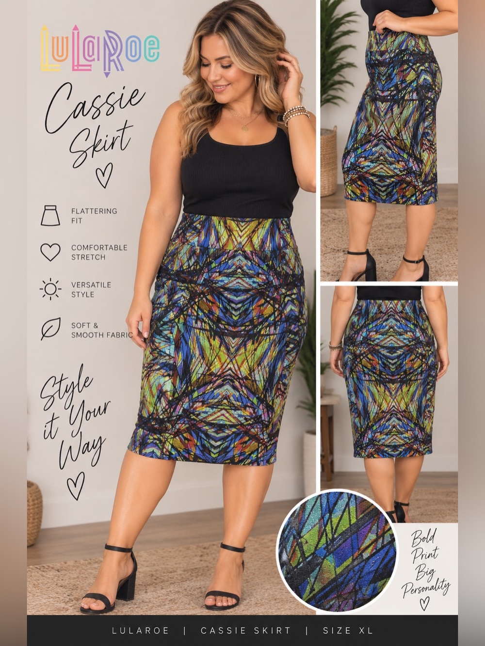 LuLaRoe Cassie Skirt XL Multicolor Abstract Geometric Pencil Skirt
